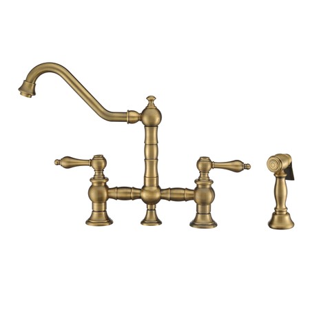 WHITEHAUS Bridge Faucet W/ Long Traditional Swivel Spout, Lvr Handles And Brass S WHKBTLV3-9201-NT-AB